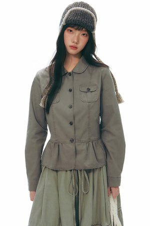 Distressed Doll Collar Cargo Coat