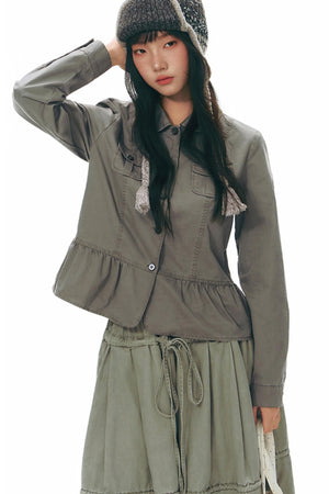 Distressed Doll Collar Cargo Coat