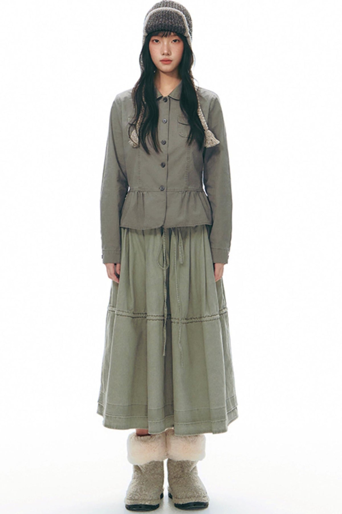 Distressed Doll Collar Cargo Coat