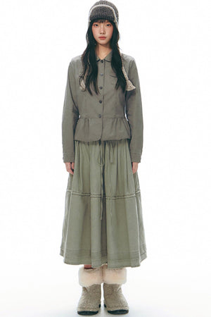 Distressed Doll Collar Cargo Coat