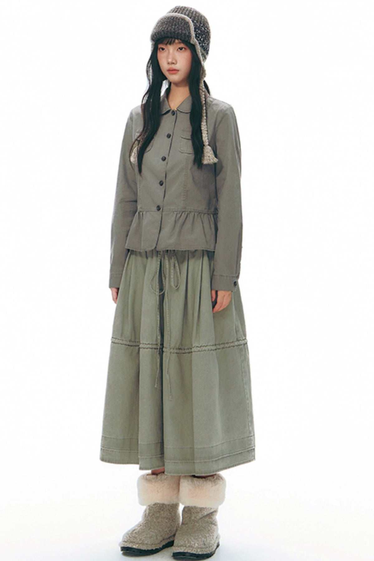 Distressed Doll Collar Cargo Coat