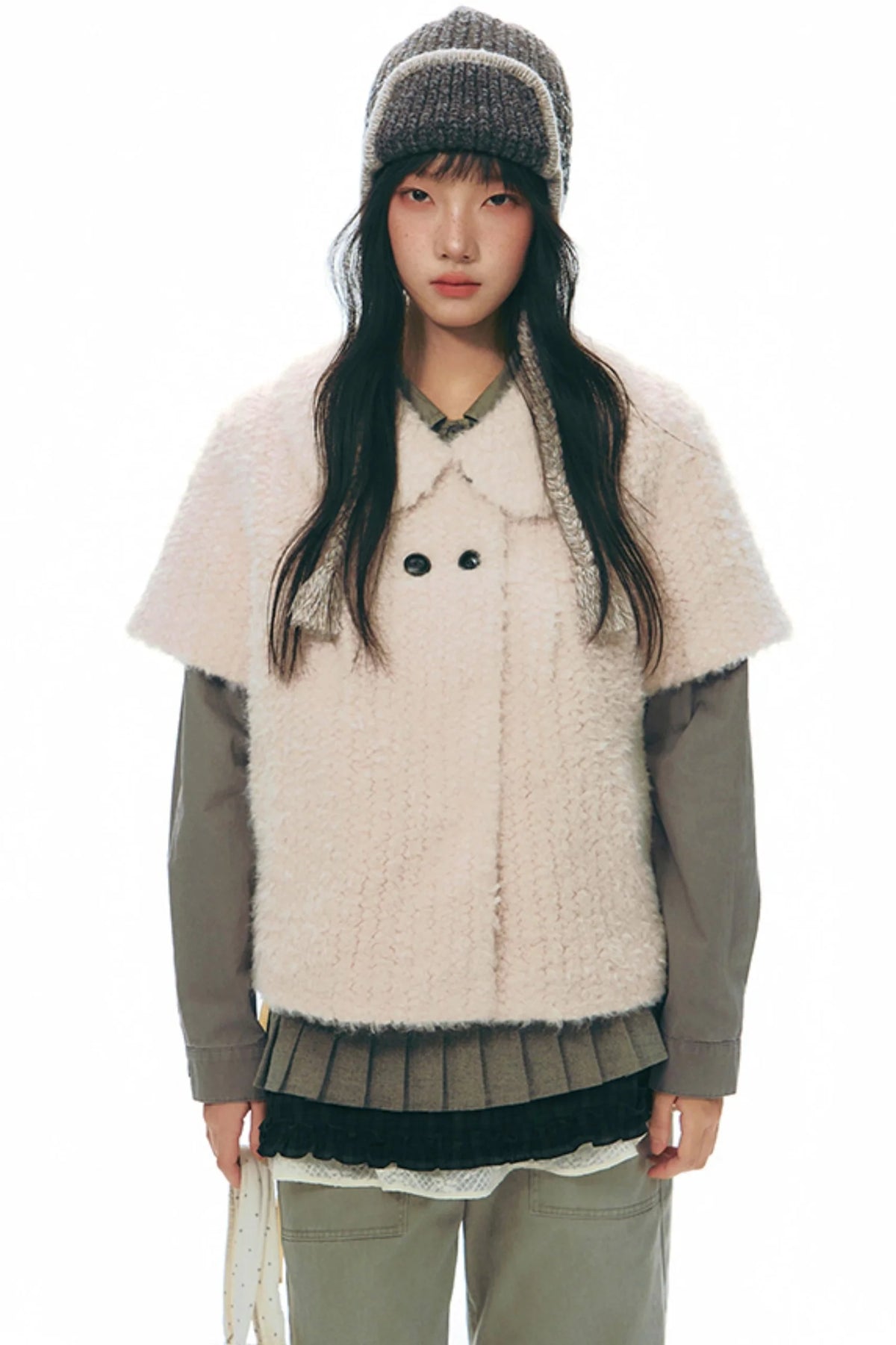 Distressed Doll Collar Cargo Coat