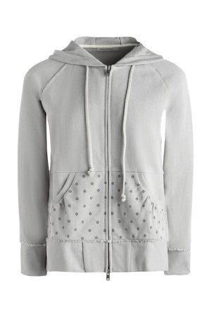 Distressed Floral Print Hooded Open Front Jacket