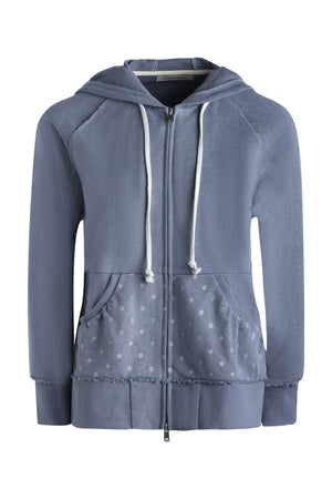 Distressed Floral Print Hooded Open Front Jacket