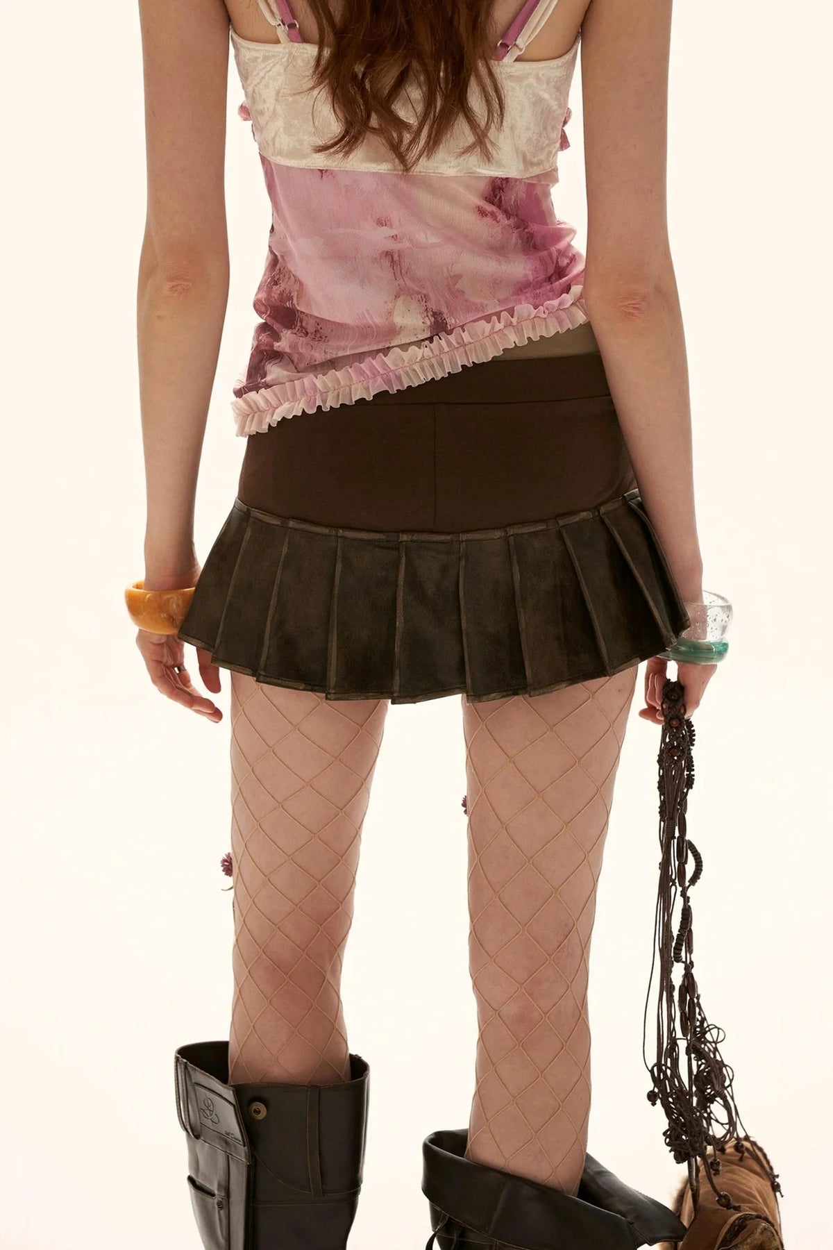 Distressed Pleated Mini Skirt