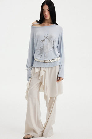 Distressed Rhinestone Off-Shoulder Top