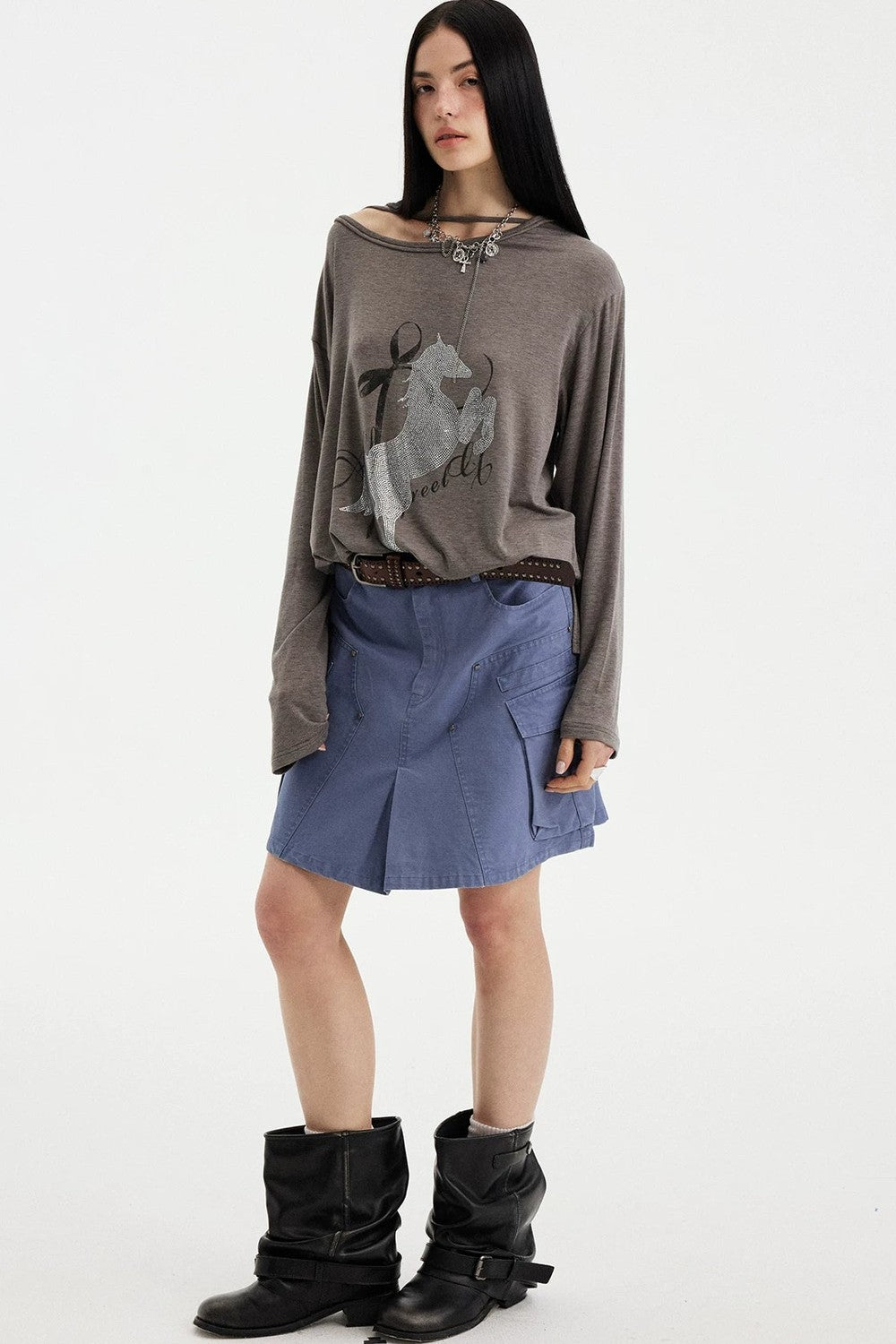 Distressed Rhinestone Off-Shoulder Top