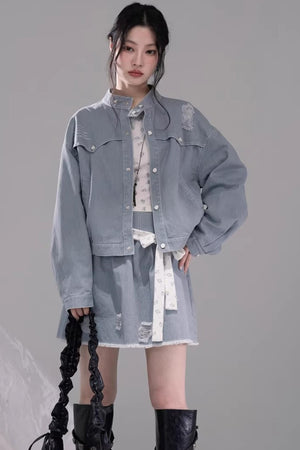 Distressed Rock Denim Jacket Set-Up