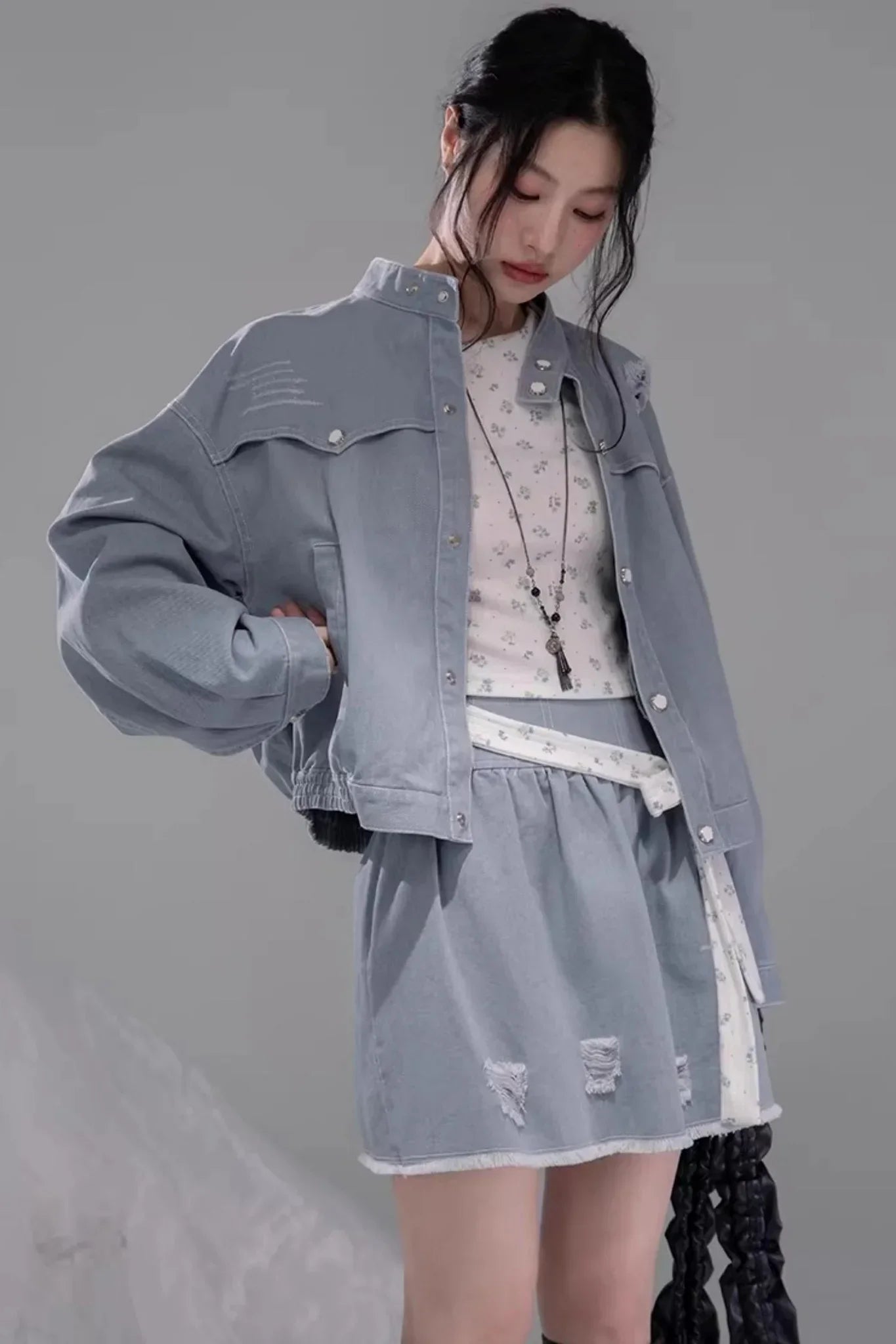 Distressed Rock Denim Jacket Set-Up