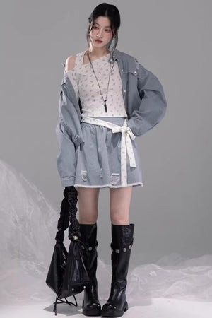 Distressed Rock Denim Jacket Set-Up