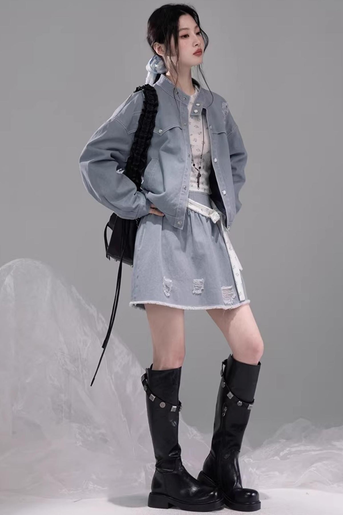 Distressed Rock Denim Jacket Set-Up