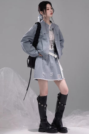 Distressed Rock Denim Jacket Set-Up