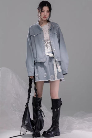 Distressed Rock Denim Jacket Set-Up