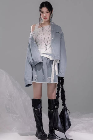Distressed Rock Denim Jacket Set-Up