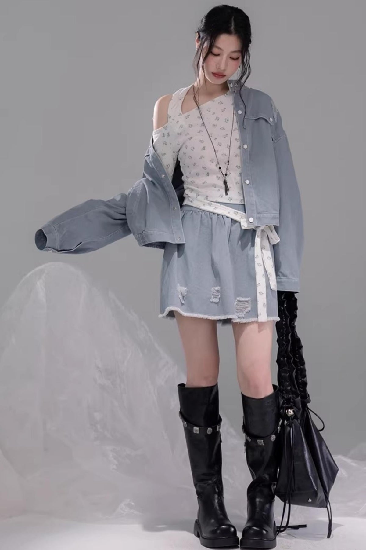 Distressed Rock Denim Jacket Set-Up