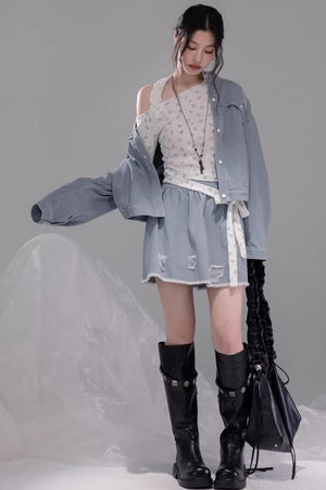Distressed Rock Denim Jacket Set-Up
