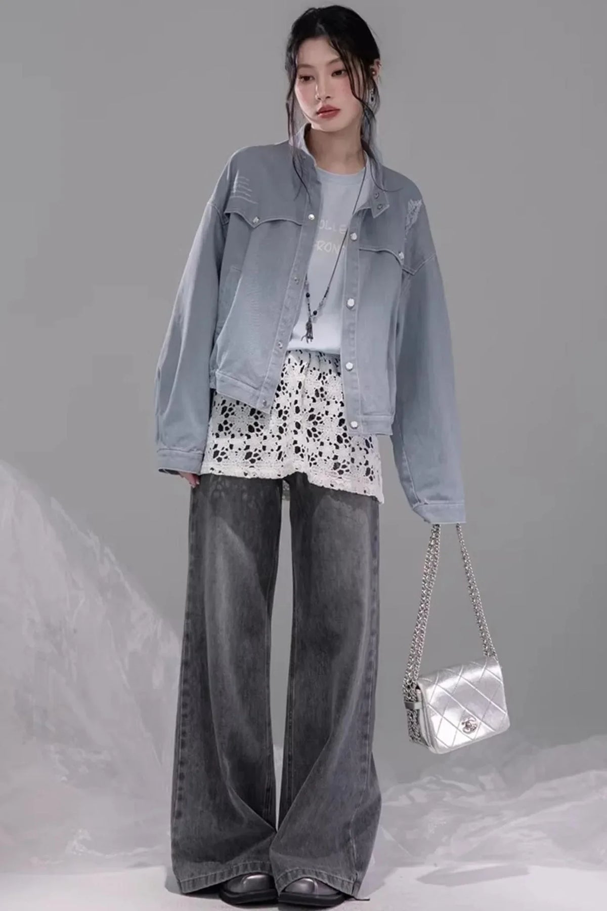Distressed Rock Denim Jacket Set-Up
