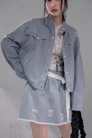 Distressed Rock Denim Jacket Set-Up