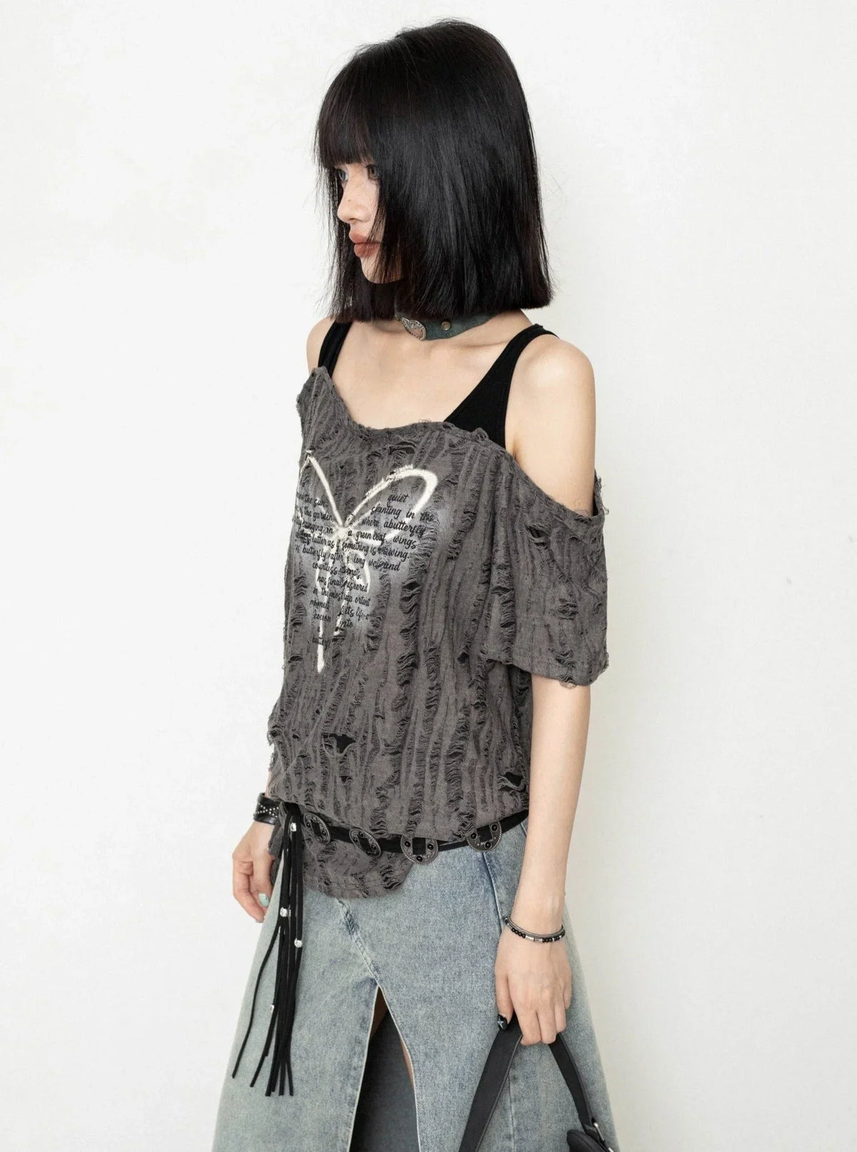Distressed Sleeveless Strap Top