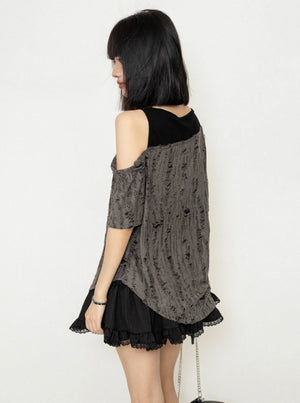 Distressed Sleeveless Strap Top
