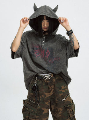 Distressed Washed Hooded Top