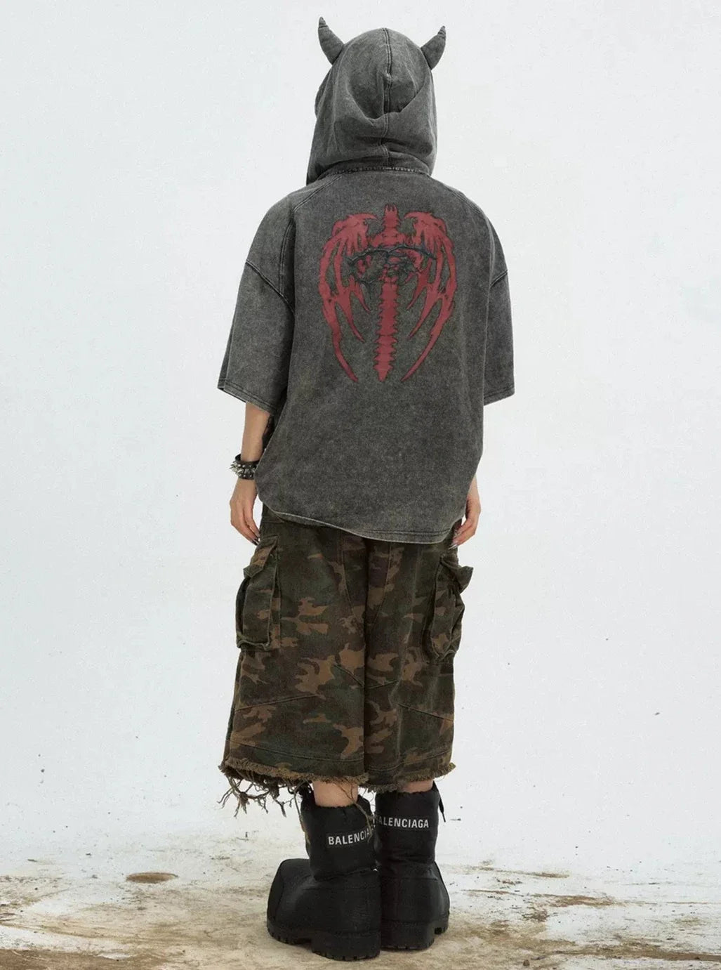 Distressed Washed Hooded Top