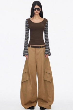 Distressed Washed Wide-Leg Scimitar Pants