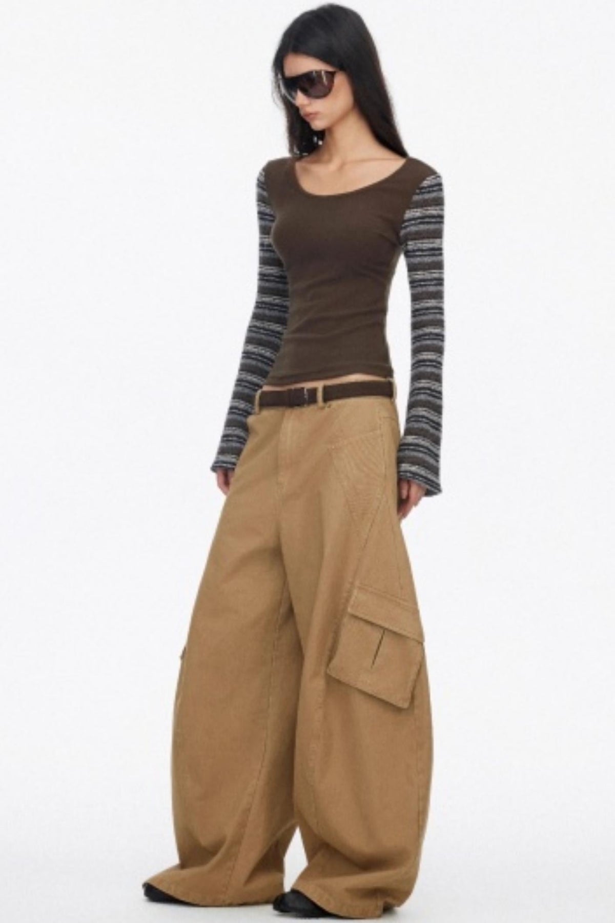 Distressed Washed Wide-Leg Scimitar Pants
