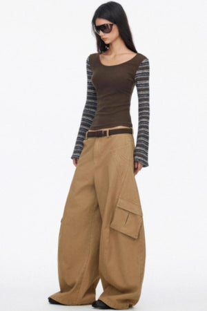 Distressed Washed Wide-Leg Scimitar Pants