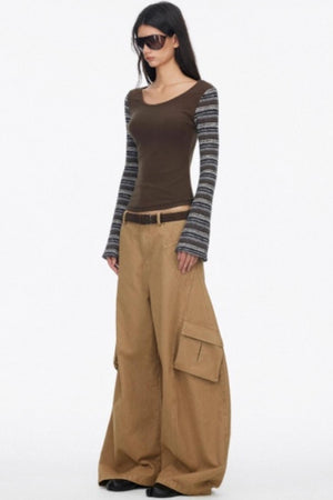 Distressed Washed Wide-Leg Scimitar Pants
