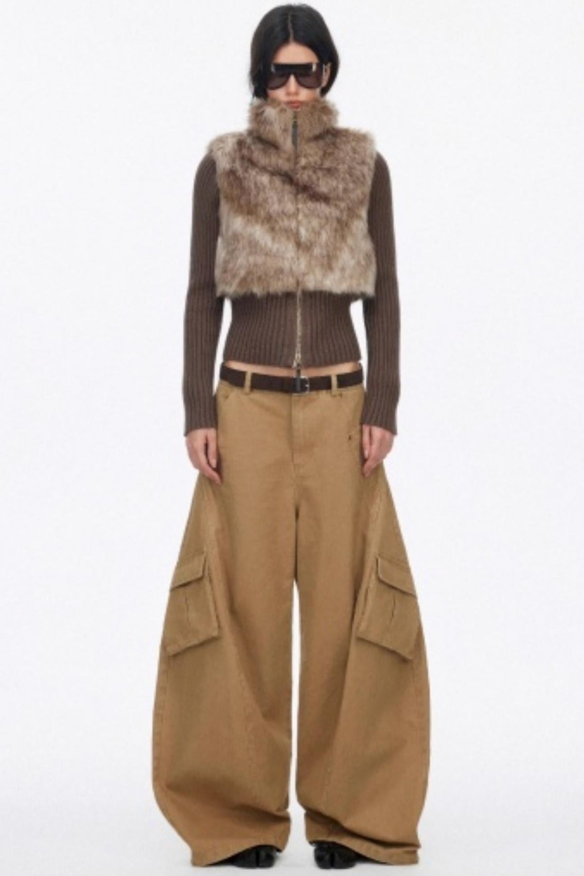 Distressed Washed Wide-Leg Scimitar Pants