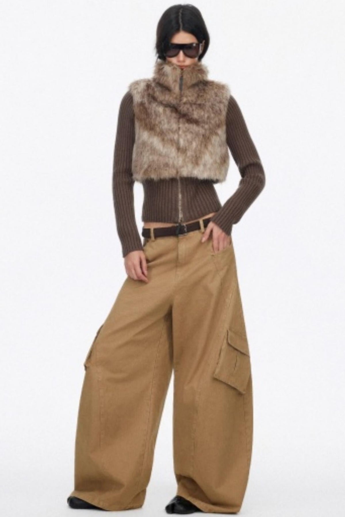 Distressed Washed Wide-Leg Scimitar Pants