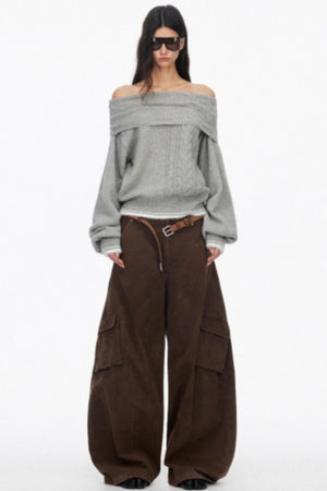 Distressed Washed Wide-Leg Scimitar Pants