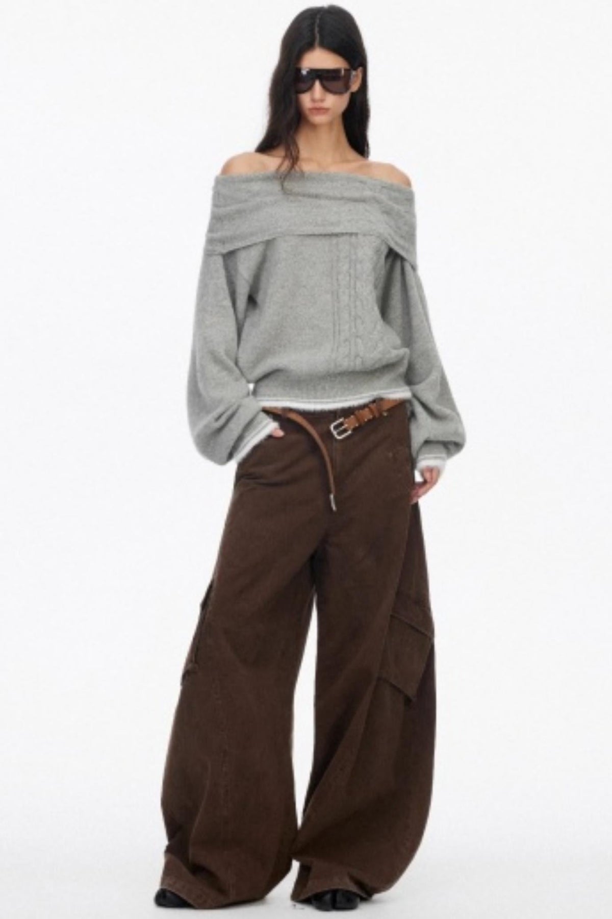 Distressed Washed Wide-Leg Scimitar Pants