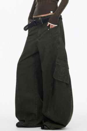 Distressed Washed Wide-Leg Scimitar Pants