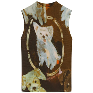 Dog Cat Print Sleeveless Knit Top