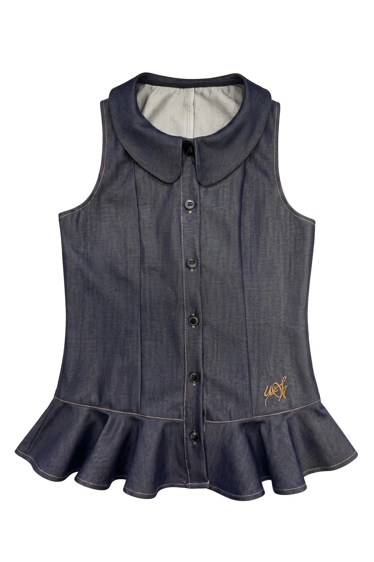 Doll Collar Faux Denim Set-Up