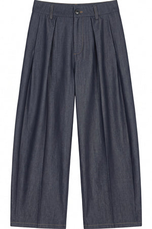 Doll Collar Faux Denim Set-Up