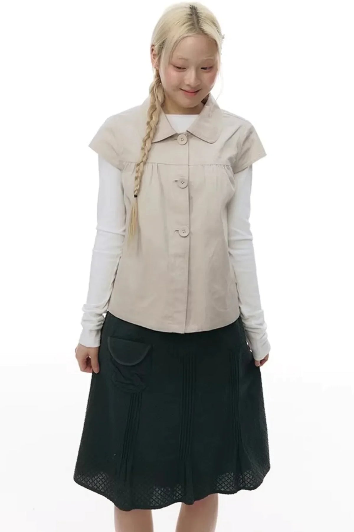 Doll Collar Flutter Sleeve Cardigan