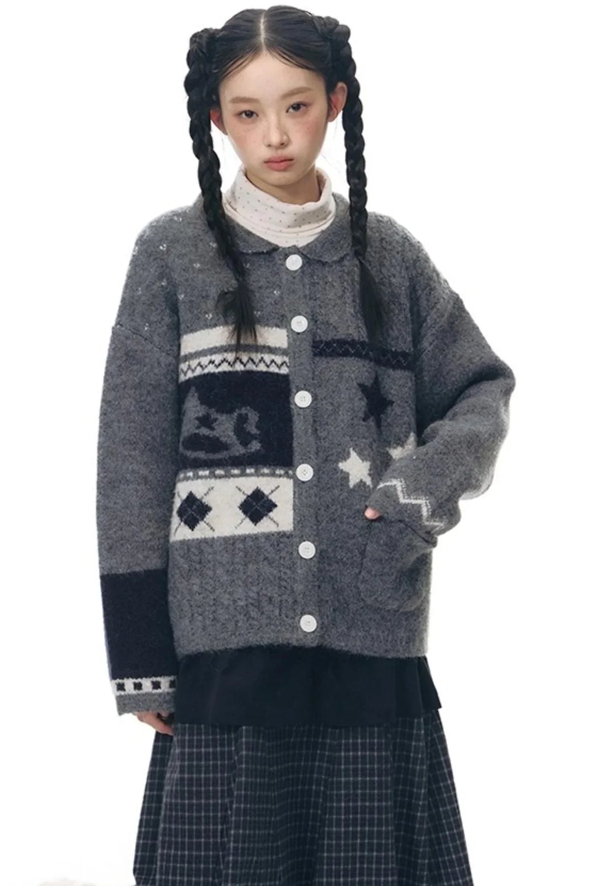 Doll Collar Knitted Cardigan