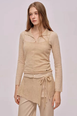 Doll Collar Knitted Cardigan Set-Up