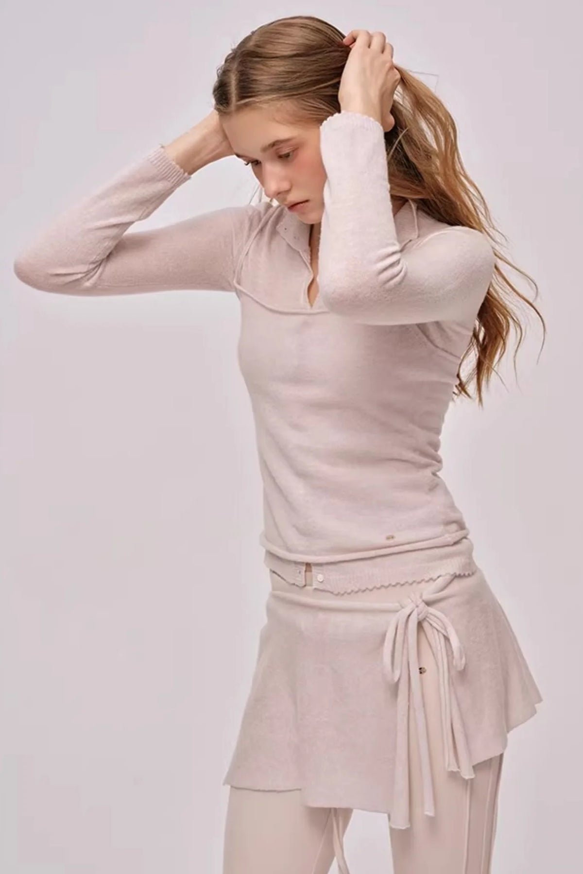 Doll Collar Knitted Cardigan Set-Up