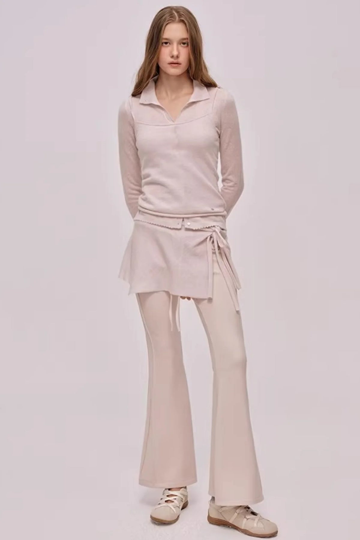 Doll Collar Knitted Cardigan Set-Up