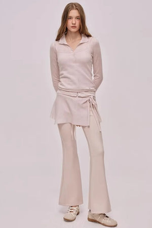 Doll Collar Knitted Cardigan Set-Up