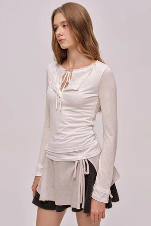 Doll Collar Knitted Cardigan Set-Up