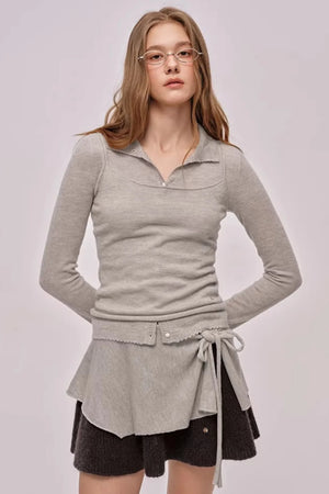 Doll Collar Knitted Cardigan Set-Up