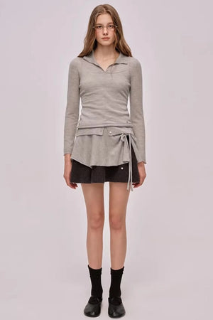 Doll Collar Knitted Cardigan Set-Up