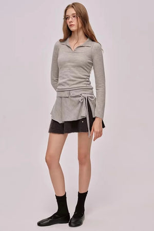 Doll Collar Knitted Cardigan Set-Up