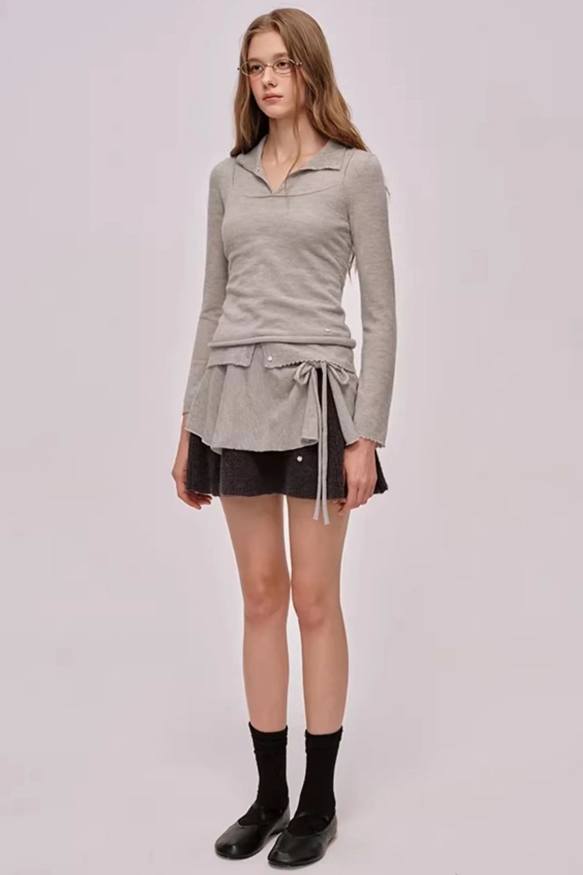 Doll Collar Knitted Cardigan Set-Up