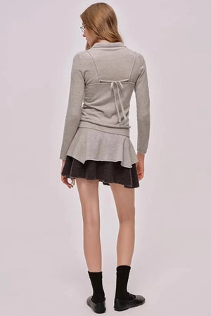 Doll Collar Knitted Cardigan Set-Up
